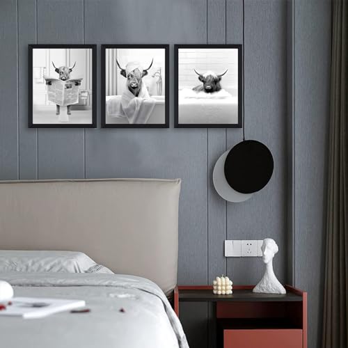 Highland Cow Funny Bathroom Wall Art Set