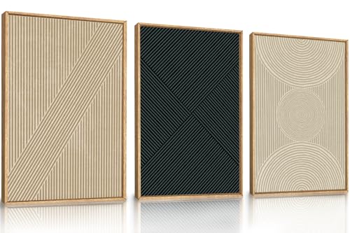 Neutral Minimalist Line Framed Canvas Wall Art Set