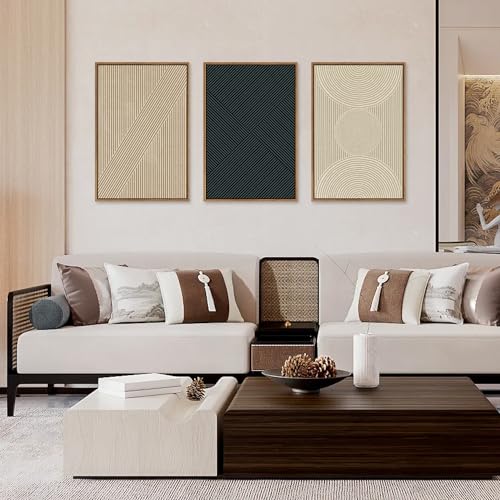 Neutral Minimalist Line Framed Canvas Wall Art Set