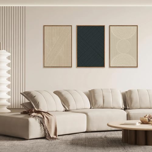 Neutral Minimalist Line Framed Canvas Wall Art Set