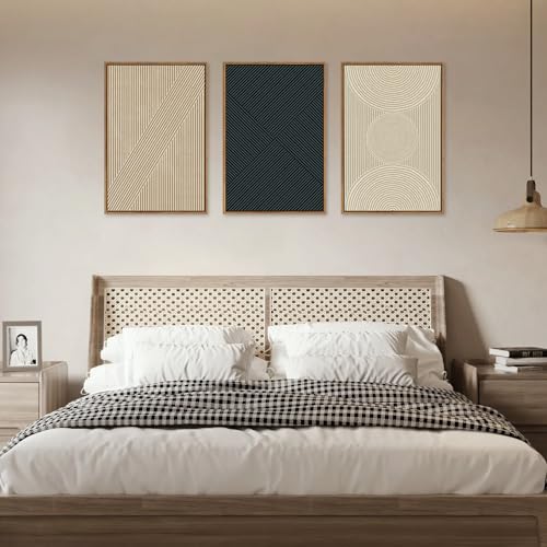 Neutral Minimalist Line Framed Canvas Wall Art Set
