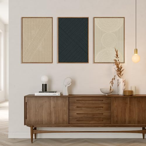Neutral Minimalist Line Framed Canvas Wall Art Set