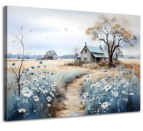 Rustic Farmhouse Canvas Wall Art Wildflower Barn Print