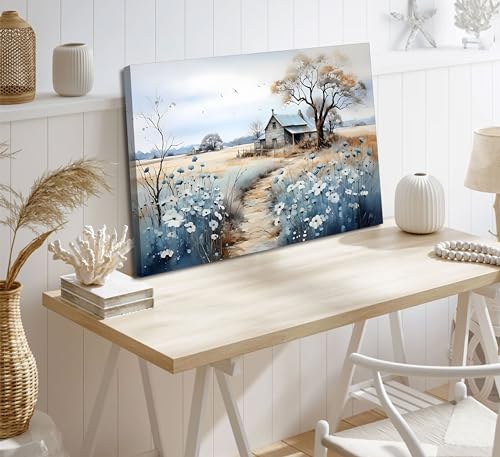 Rustic Farmhouse Canvas Wall Art Wildflower Barn Print