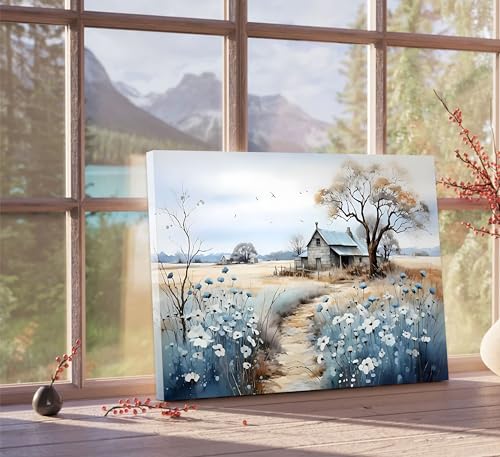 Rustic Farmhouse Canvas Wall Art Wildflower Barn Print