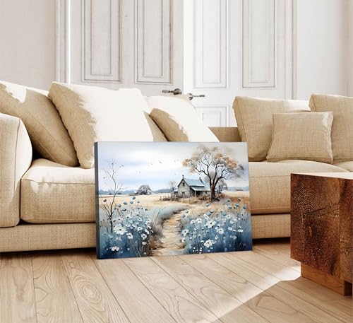 Rustic Farmhouse Canvas Wall Art Wildflower Barn Print