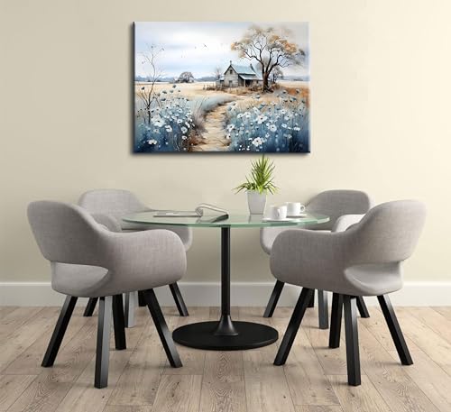 Rustic Farmhouse Canvas Wall Art Wildflower Barn Print