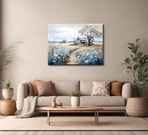 Rustic Farmhouse Canvas Wall Art Wildflower Barn Print