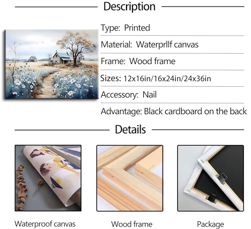 Rustic Farmhouse Canvas Wall Art Wildflower Barn Print