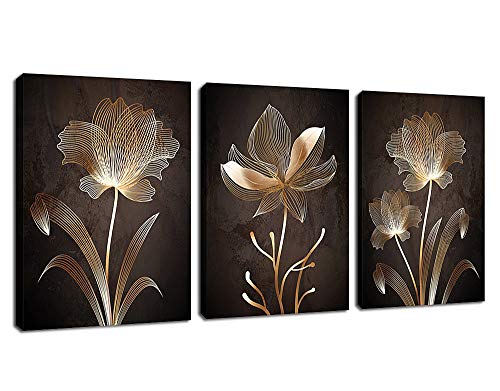 Minimalist Brown Flower Canvas Wall Art Set - 12" x 16" x 3 Pieces