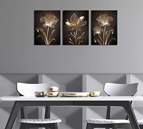 Minimalist Brown Flower Canvas Wall Art Set - 12" x 16" x 3 Pieces
