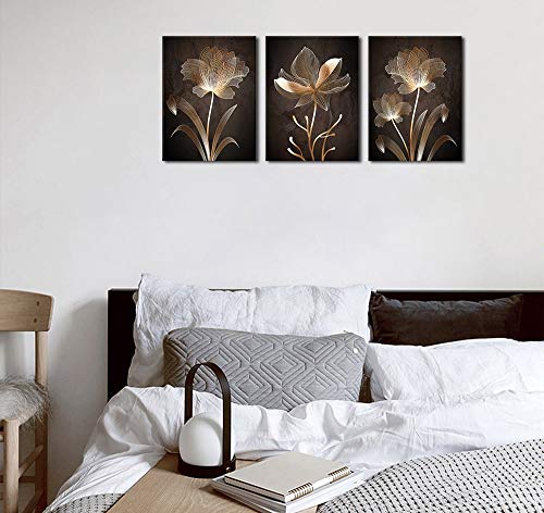 Minimalist Brown Flower Canvas Wall Art Set - 12" x 16" x 3 Pieces