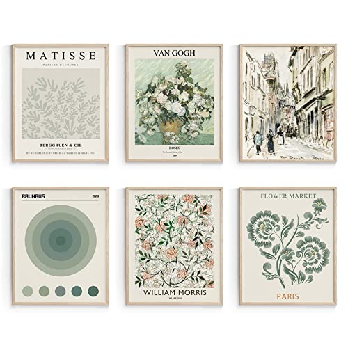 Sage Green Abstract Matisse Prints, Vintage Boho Art