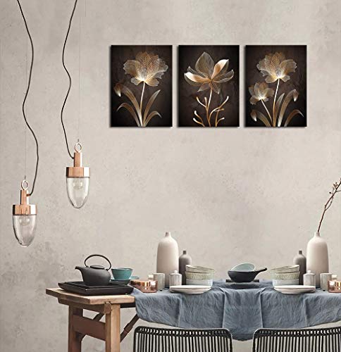 Minimalist Brown Flower Canvas Wall Art Set - 12" x 16" x 3 Pieces