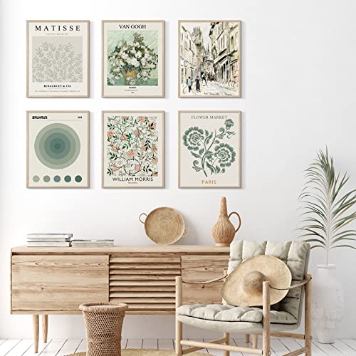 Sage Green Abstract Matisse Prints, Vintage Boho Art