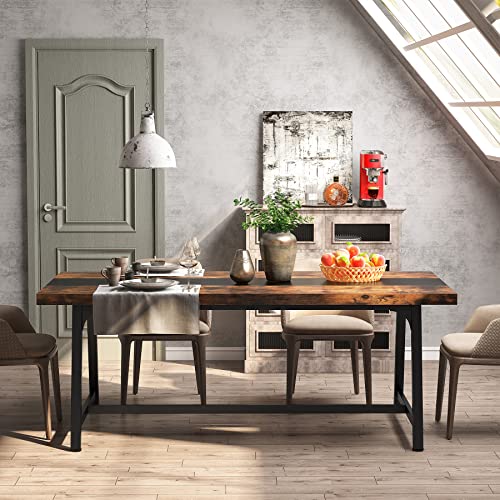 Rustic Brown Wood Dining Table for 8 People
