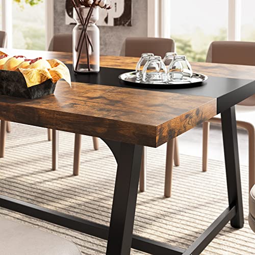 Rustic Brown Wood Dining Table for 8 People