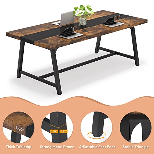 Rustic Brown Wood Dining Table for 8 People