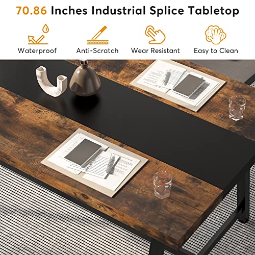 Rustic Brown Wood Dining Table for 8 People