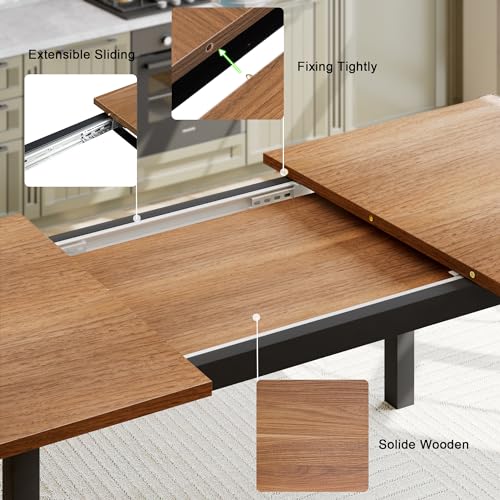 Feonase Extendable Dining Table Set with Benches, Walnut