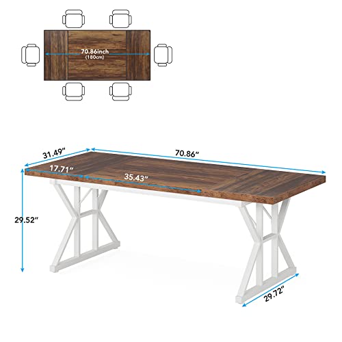 Rustic Farmhouse Dining Table for 6, Wood & Metal Legs