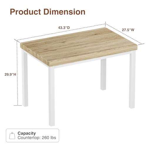 Rectangular Dining Table for 4, Wood Top, Metal Legs