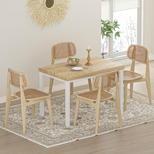 Rectangular Dining Table for 4, Wood Top, Metal Legs