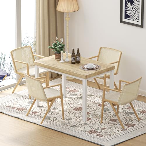 Rectangular Dining Table for 4, Wood Top, Metal Legs