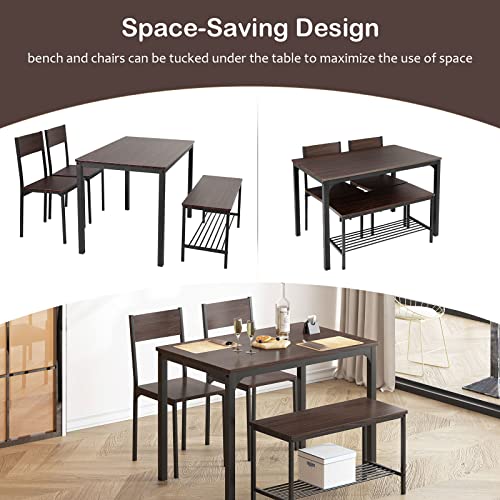 Soges Rustic Oak Dining Set for 4, Nesting Furniture