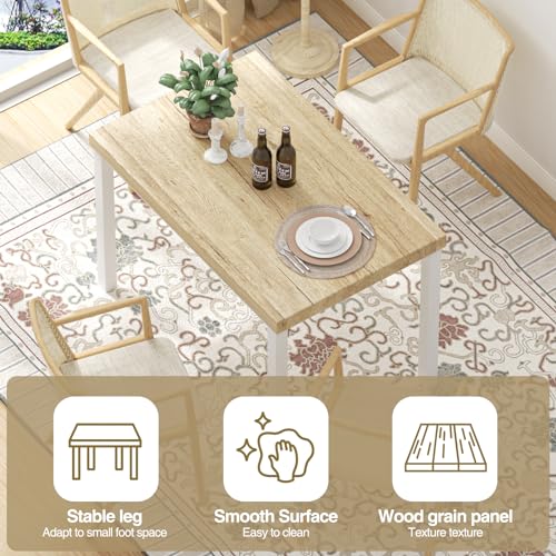 Rectangular Dining Table for 4, Wood Top, Metal Legs