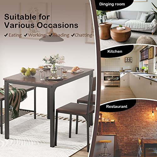 Soges Rustic Oak Dining Set for 4, Nesting Furniture