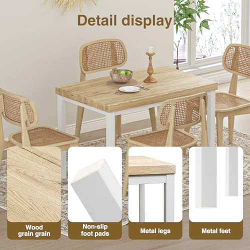 Rectangular Dining Table for 4, Wood Top, Metal Legs