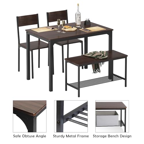 Soges Rustic Oak Dining Set for 4, Nesting Furniture