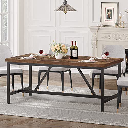 YITAHOME Large Rustic Brown Wood Dining Table, Seats 6-8