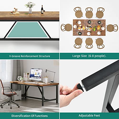 YITAHOME Large Rustic Brown Wood Dining Table, Seats 6-8