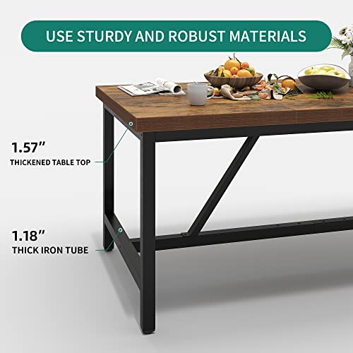 YITAHOME Large Rustic Brown Wood Dining Table, Seats 6-8