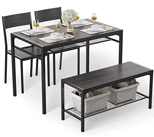 4 Piece Dining Set with Kitchen Table, 2 Chairs, Bench