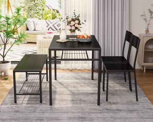 4 Piece Dining Set with Kitchen Table, 2 Chairs, Bench