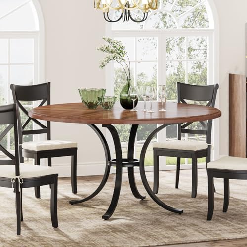 Tribesigns Round Farmhouse Dining Table, Seats 4-6, Wooden Texture