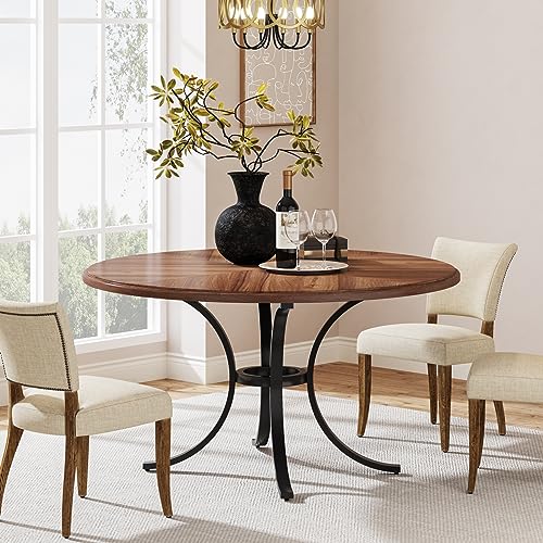 Tribesigns Round Farmhouse Dining Table, Seats 4-6, Wooden Texture