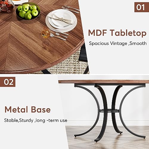 Tribesigns Round Farmhouse Dining Table, Seats 4-6, Wooden Texture
