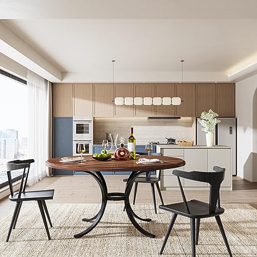 Tribesigns Round Farmhouse Dining Table, Seats 4-6, Wooden Texture