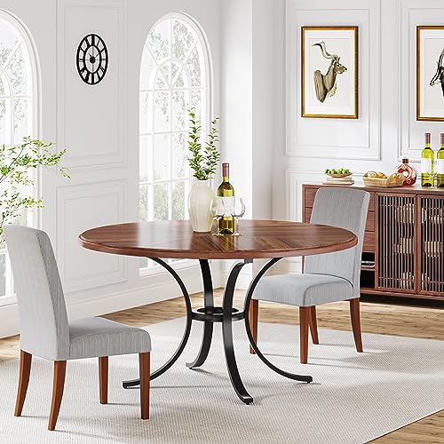 Tribesigns Round Farmhouse Dining Table, Seats 4-6, Wooden Texture