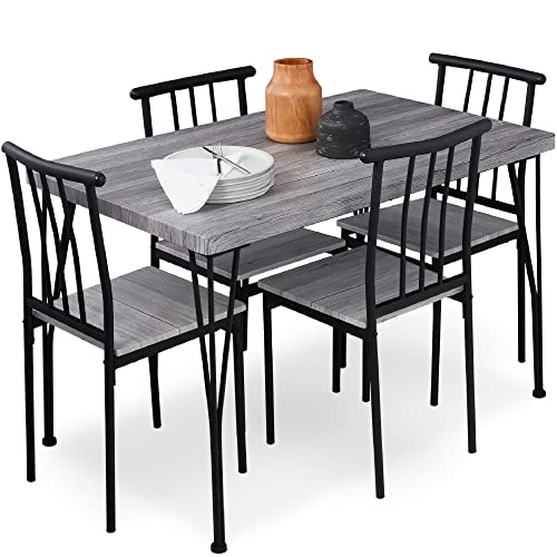 Modern 5-Piece Metal & Wood Dining Set - Gray
