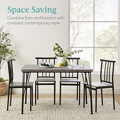 Modern 5-Piece Metal & Wood Dining Set - Gray