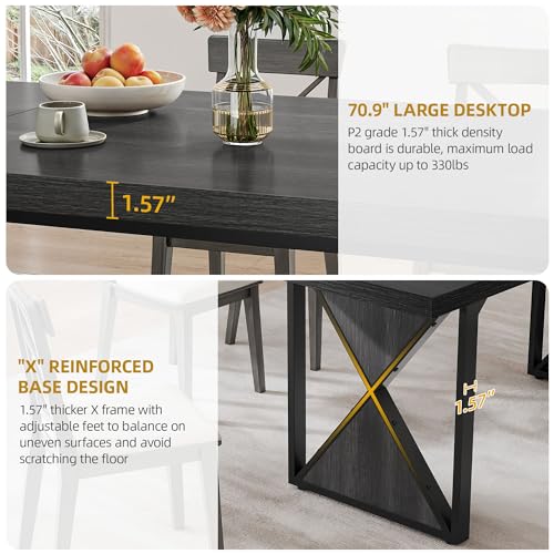 Rustic Farmhouse Dining Table for 6-8 People, 70.8-Inch