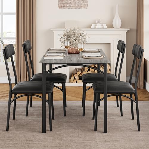 Rustic Grey Dining Table Set for Apartment, 5 Piece
