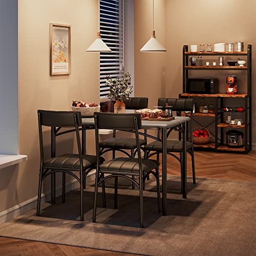 Rustic Grey Dining Table Set for Apartment, 5 Piece