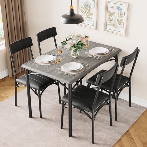 Rustic Grey Dining Table Set for Apartment, 5 Piece