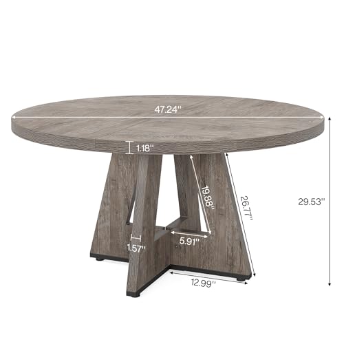 47" Round Grey Dining Table, Farmhouse Style Wood